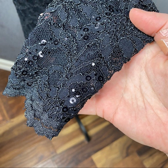 Blu Sage black lace sequin v-neck illusion knee length party formal dress - Picture 6 of 10